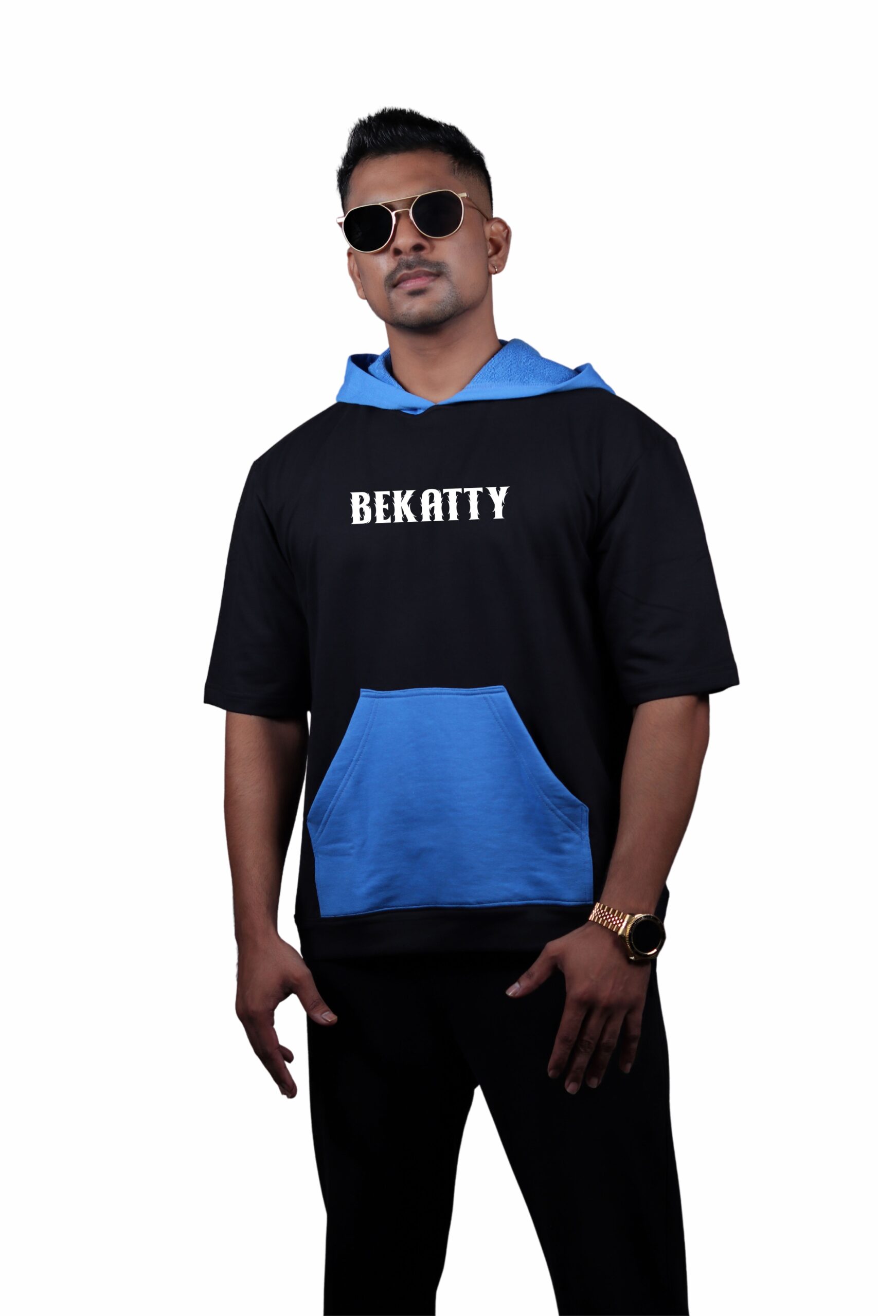 Black & Blue Oversized Short Sleeve Hoodie - Image 2