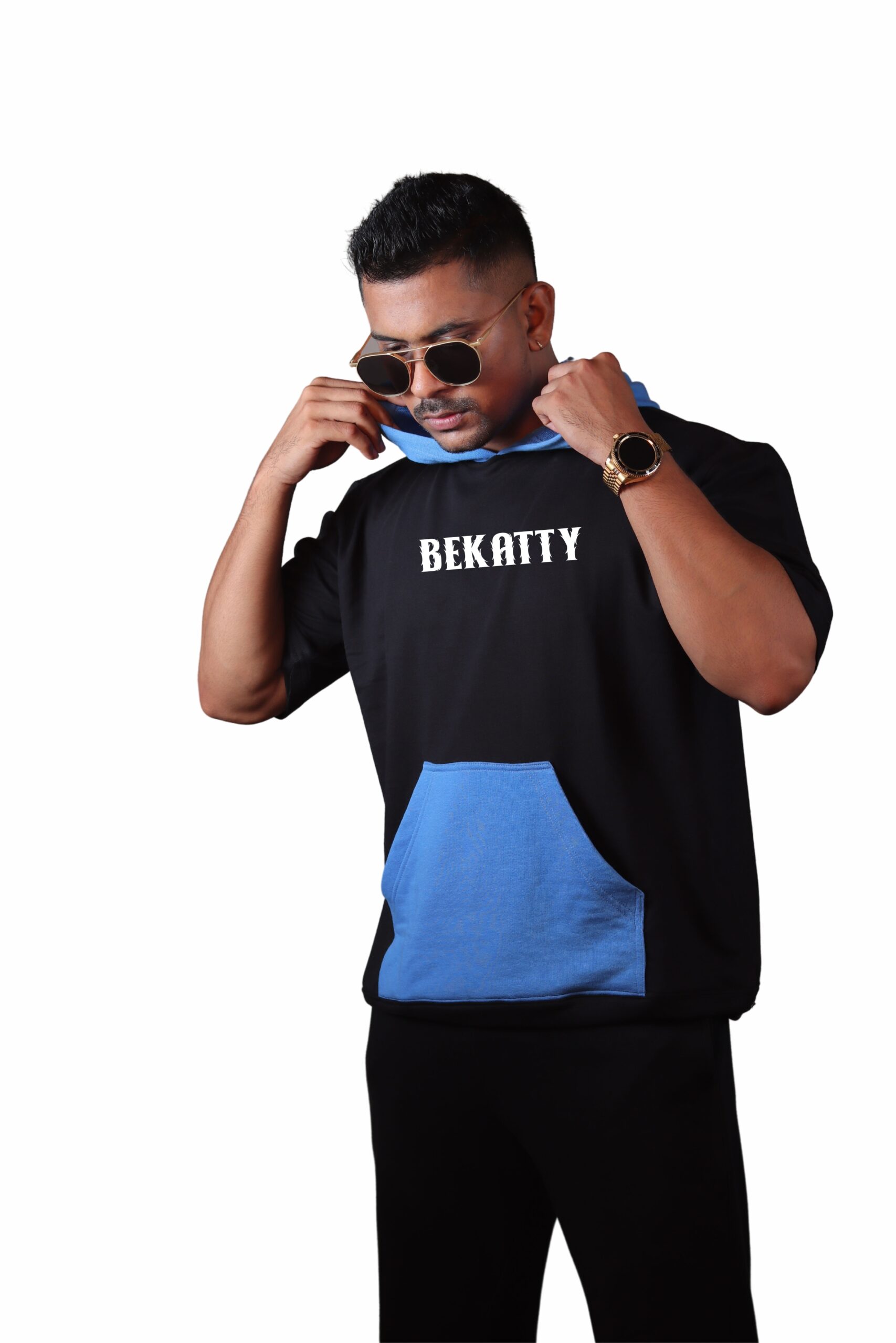 Bekatty Black & Blue Oversized Hoodie for Men | Premium Streetwear