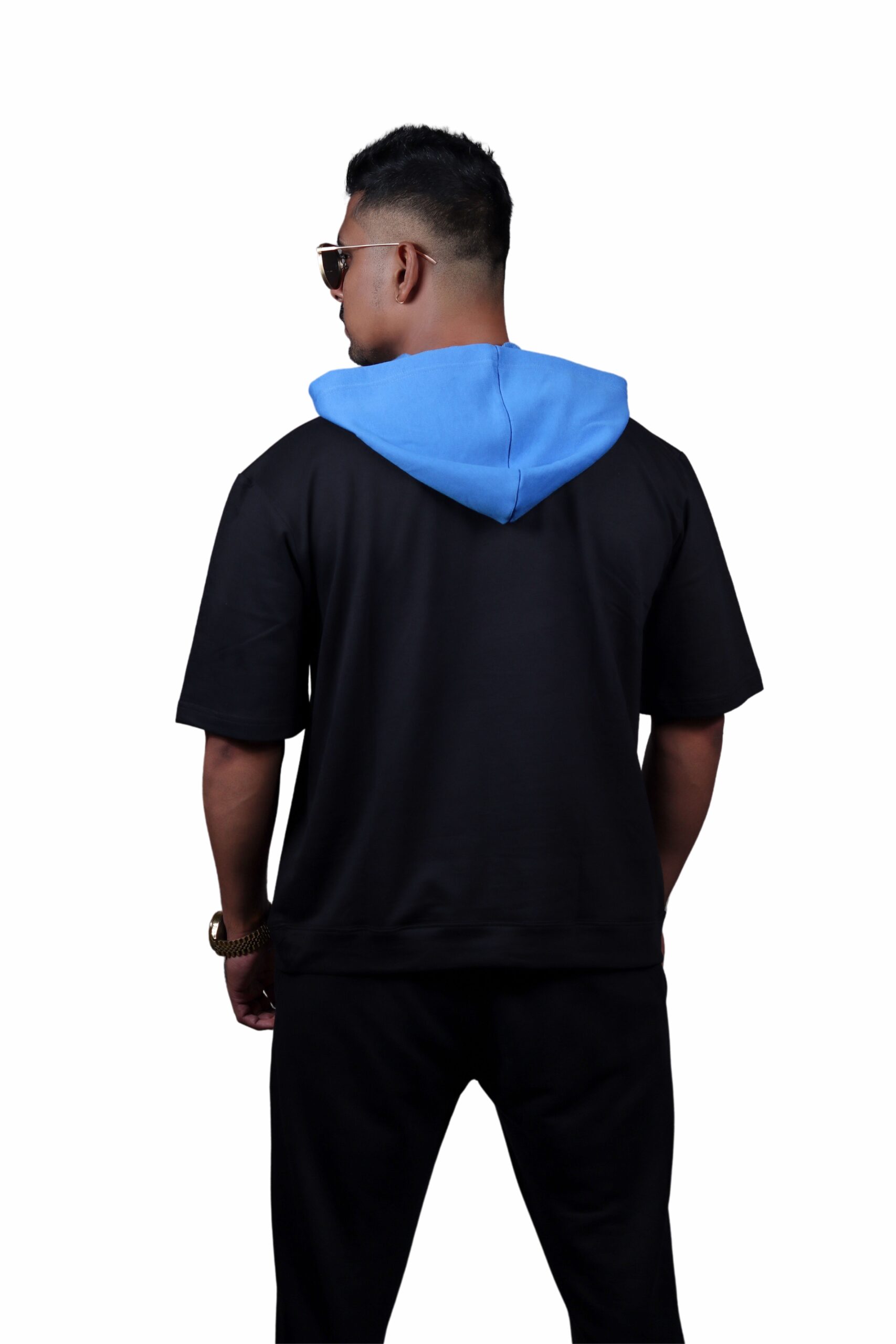 Black & Blue Oversized Short Sleeve Hoodie - Image 3
