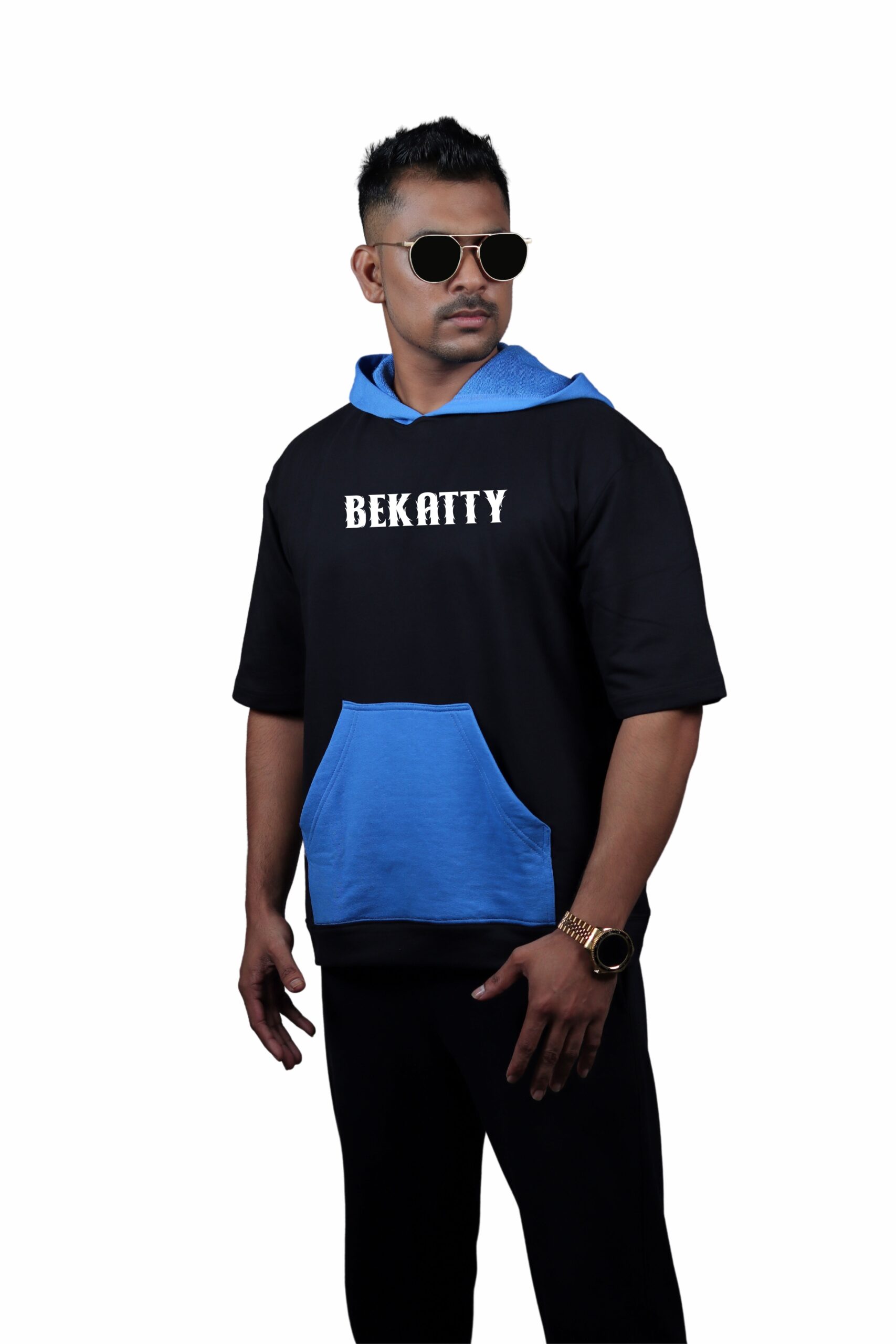 Black & Blue Oversized Short Sleeve Hoodie - Image 4