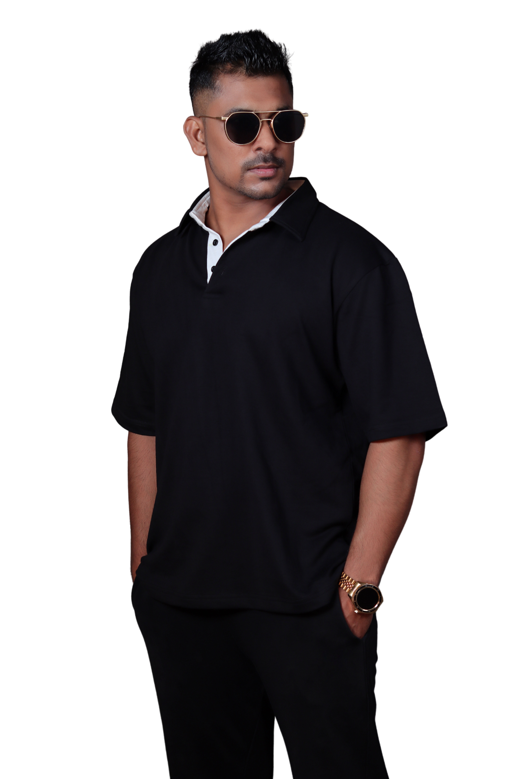 Black Oversized Polo T-Shirt - Image 2