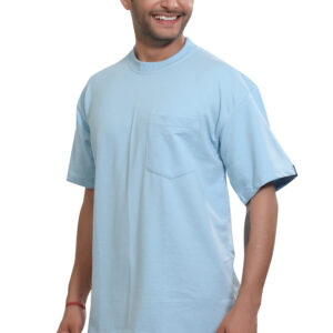 Blue Plain Pocket Oversized T-Shirt