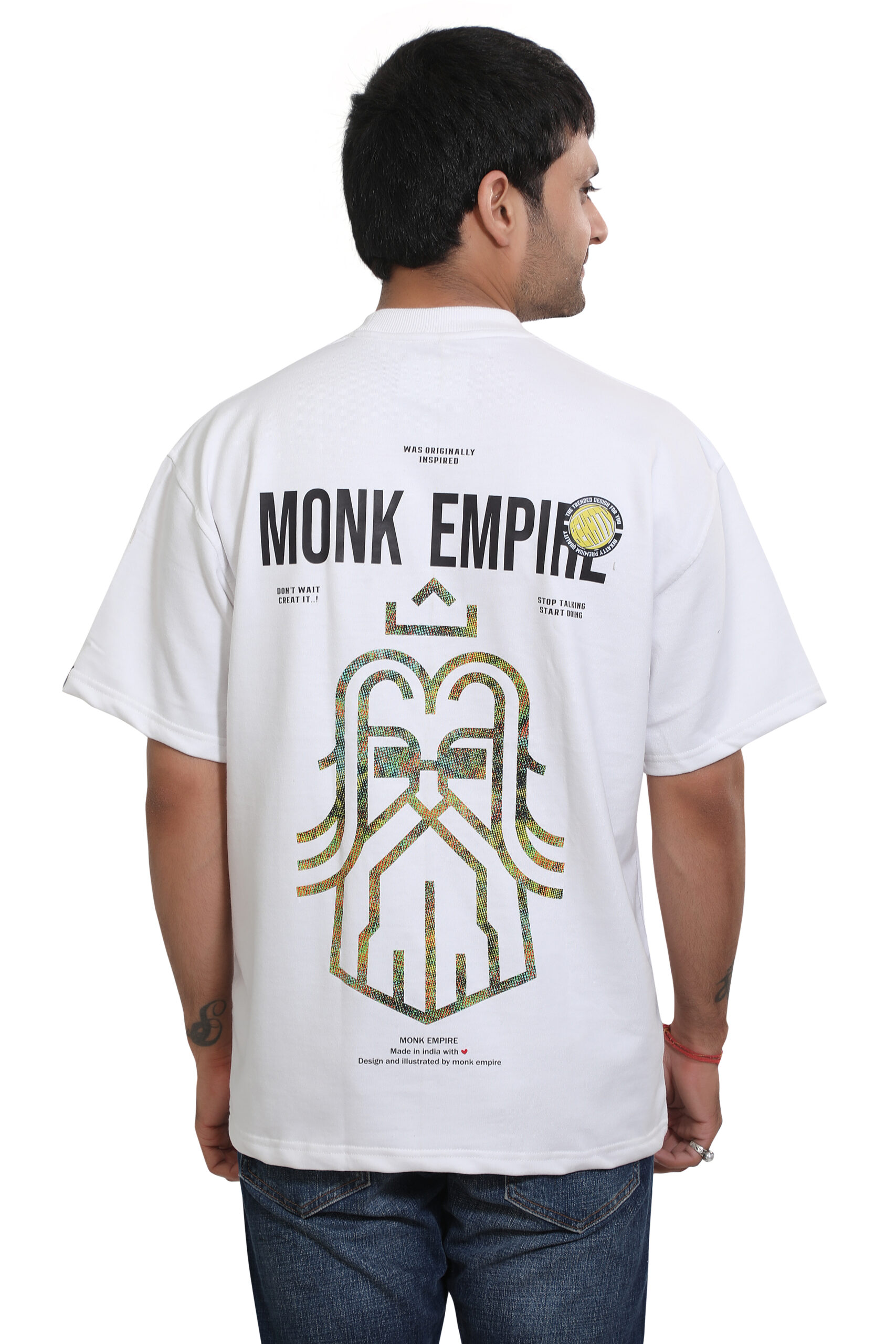 Monk Empire Oversized Graphic White T-Shirt